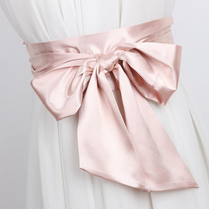 

New Satin Wide Belt Women Long Waistband Pure Color Lace Up Dress Waistbands Corset Belt Fabric Ribbon ONE SIZE розовый