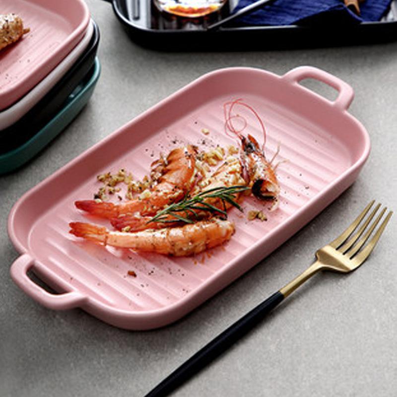 Straight Hair Rectangular Amphora Oven Baking Pan Baking Western Food Creative Large Size Ceramic Household Fish Plate Dish Plate