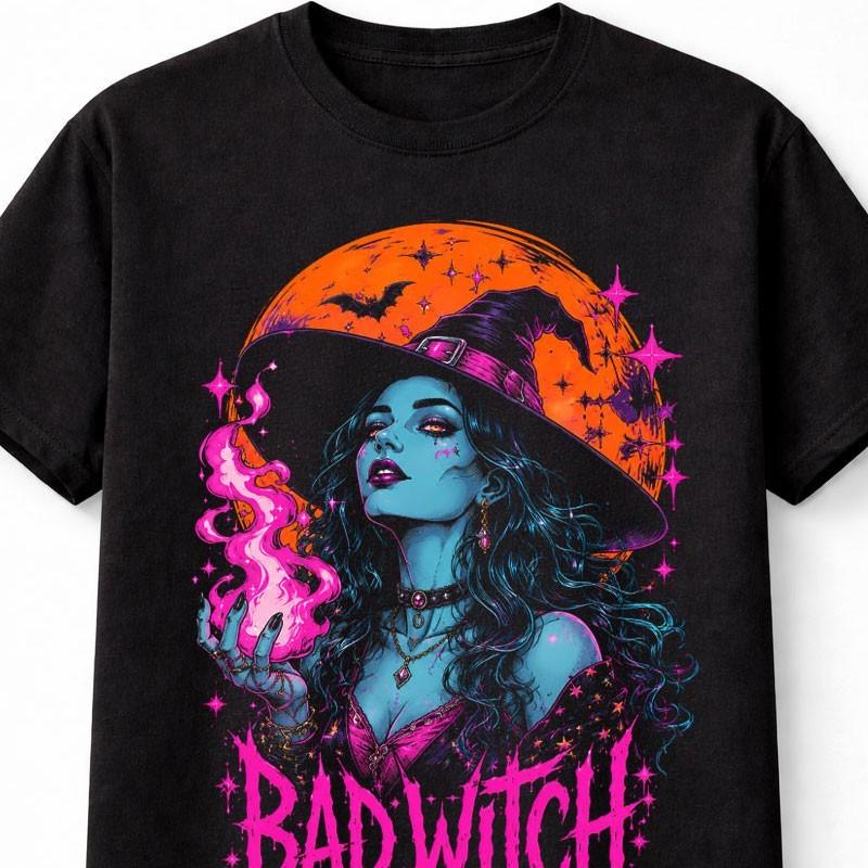 Bad Witch Gothic Halloween Moon Witchcraft Graphic Unisex TShirt