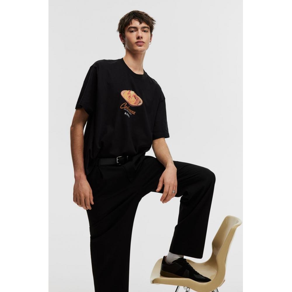 H M Loose FiT PrinTed T sHirT Black Carbonara