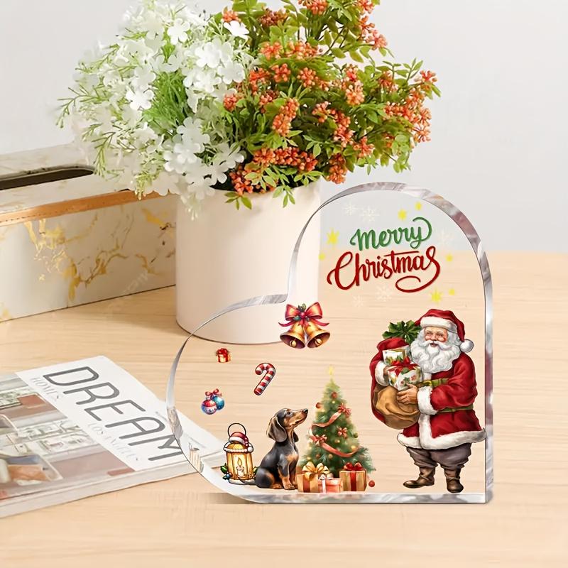 Christmas Acrylic Tabletop Decoration, Featuring Santa Claus, Gifts, Bells, and Christmas Trees, Dog, suitable for Christmas Holiday Party Decoratio