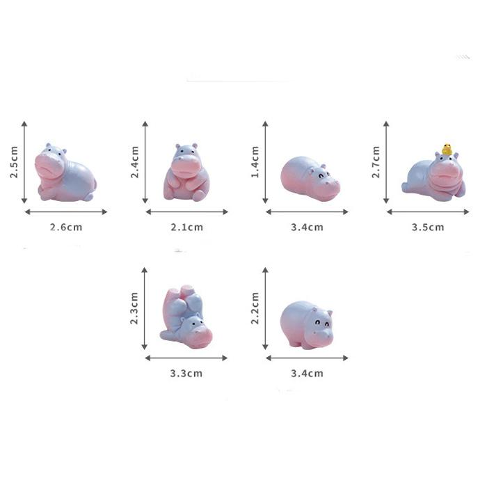 

6 шт./компл. мультяшный бегемот, миниатюрные фигурки животных, украшения из смолы, украшение для сада фей, микропейзаж розовый