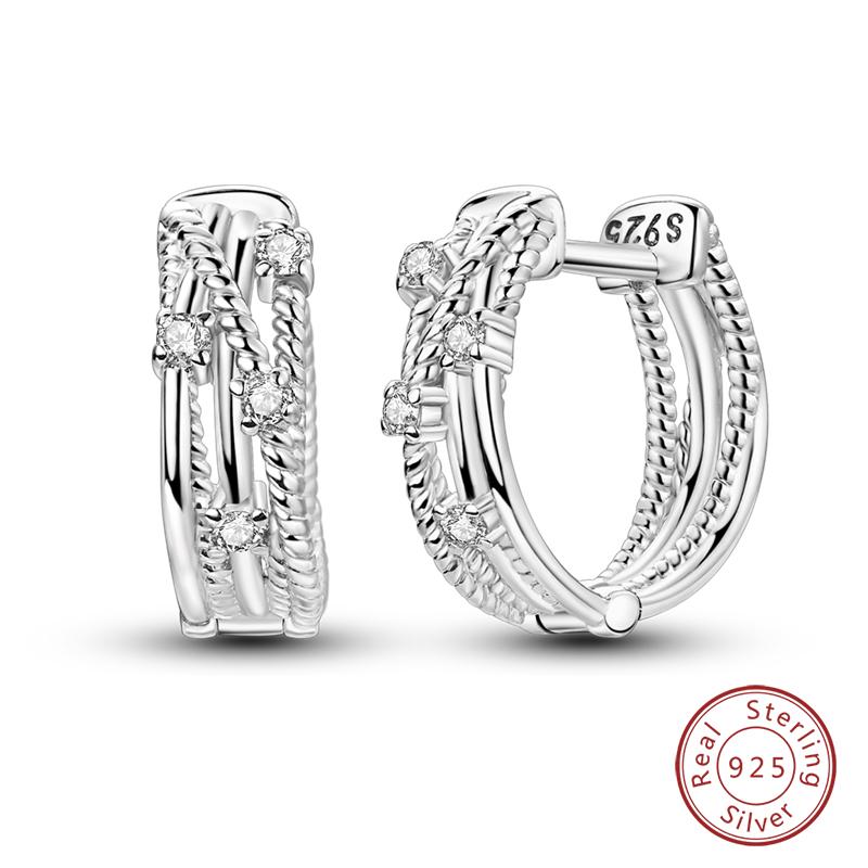 Charms Double Hoop Earrings For Women 100% 925 Silver Cubic Zircon Heart Star Moon Earrings Elegant Birthday Jewelry Gifts