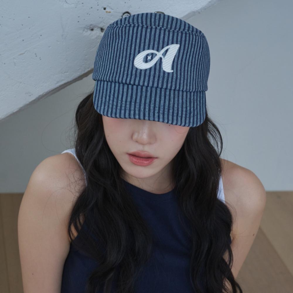 Allincomplete Stripe Stitch Denim Pillbox Cap