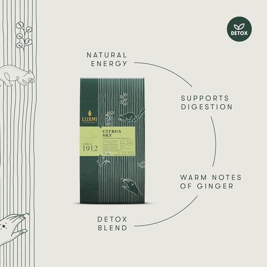 Luxmi Estates Citrus Sky Lemongrass Ginger Green Tea-25 Tea Bags(50g)Pack|Certified Organic Darjeeling Green Tea|Calming Citrus Flavor & Aroma
