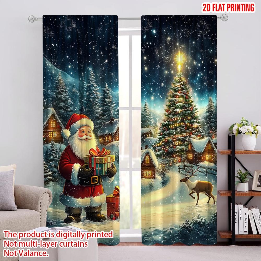 

Flat Printing Merry Christmas Popular Drapes Santa Claus Decorative Village Polyester Without Electricity Use Curtain Set Of 2 Made Washable W100*H70(CM)-Grommet top&1PCS
