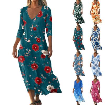 Γυναικείο Vintage Φόρεμα Μίντι με Τυπώματα και Ζώνη Καλοκαιρινό Casual Φόρεμα με Μανίκια 3/4 Φόρεμα