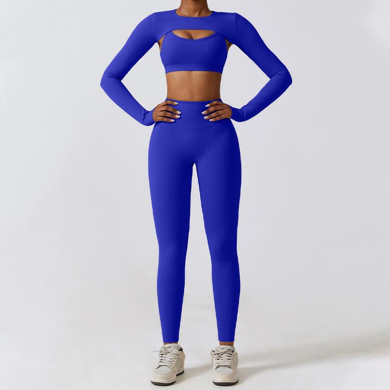 

Летний женский комплект для йоги класса люкс: Ощущение обнаженности, Высокая эластичность, Красивая спина, Костюм-тройка для фитнеса, бега и тренировок. S