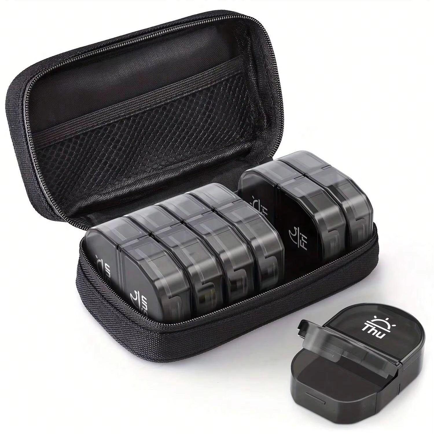 

Canvas Bag Travel Pill Organizer 2 Times a Day, Large AM/PM Weekly Pill Box 7 Day Pill Case with Portable Black Zipper Cloth Bag чёрный