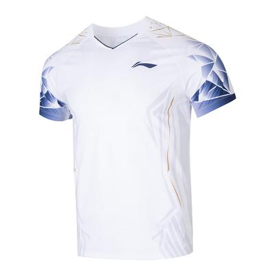 Li Ning Internationale Teamwettkampfserie Sport Freizeit Minimalistisches Farbblock Kurzarm Badmintonshirt Unisex Oberteile Weiß AAYV021-2