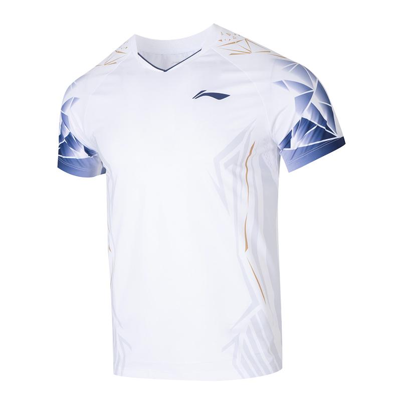 Li Ning International Team Competition Series Sports Leisure Minimalist Color Block Short Sleeve Badminton Shirt Unisex Tops White AAYV021-2