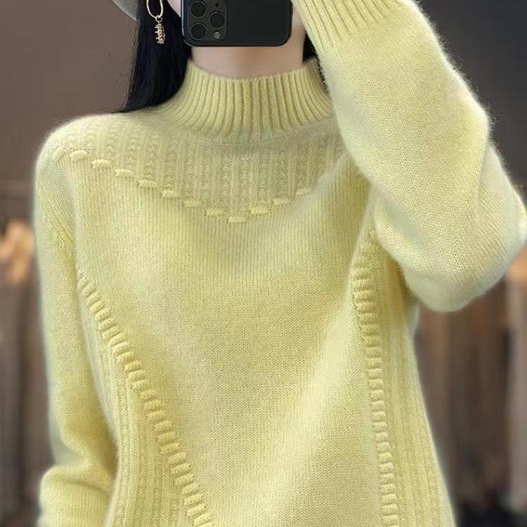 Loose Plus Size Women's Half High Neck Thick Solid Color Sweater Pullover Casual Loose Knit Inner Layer Base Sweater