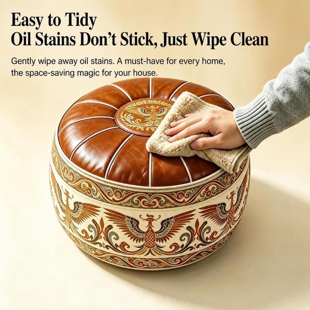 Round Shape Fillable Ottoman Pouf Embroidered Pattern Round Pouf Cover Living Room