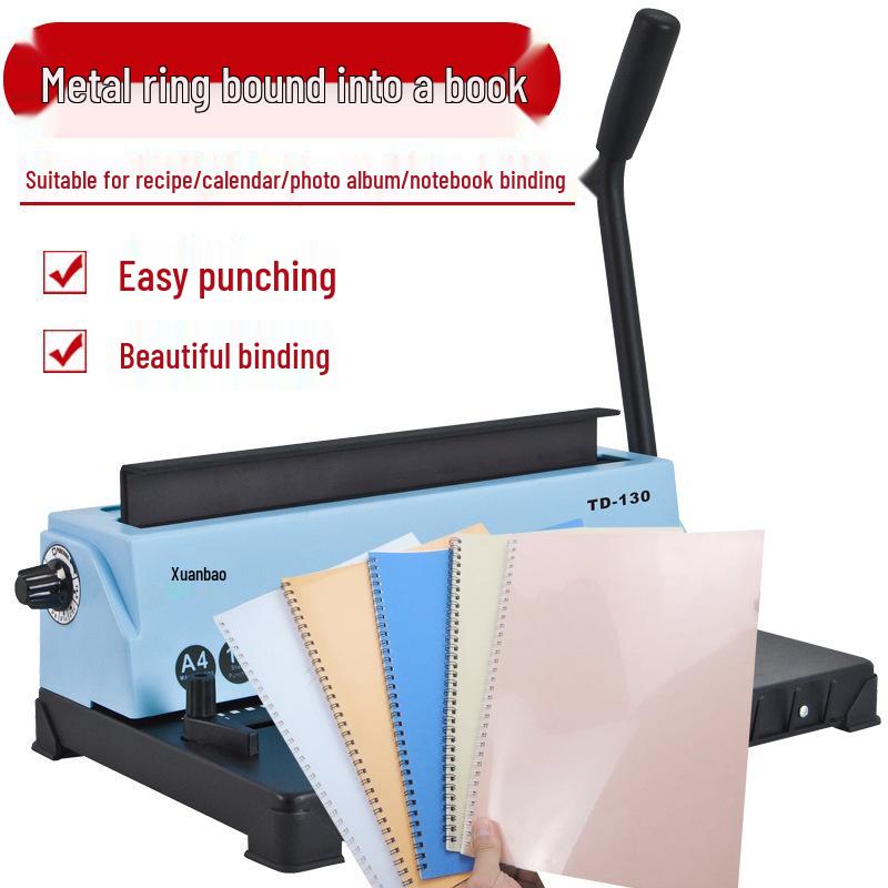 Leisheng TD-130 Metal 34-Hole Double Wire Binding Machine for Booklets, Office Documents, and Desk Calendars