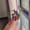 Retro Cute Flower Basket Brooch Colored Diamond French Autumn And Winter Flower Ancient Gold Series Clothing Alloy Pin Accessories
