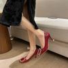 High heels women's stiletto pointed toe nude single shoes women's shoes women's middle heel fashion square buckle