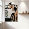 Sexy Woman Sleeveless Bodysuit Tattoo Vintage White Car Military Hat Retro Metal Tin Sign for Bar Pub Home Wall Decor