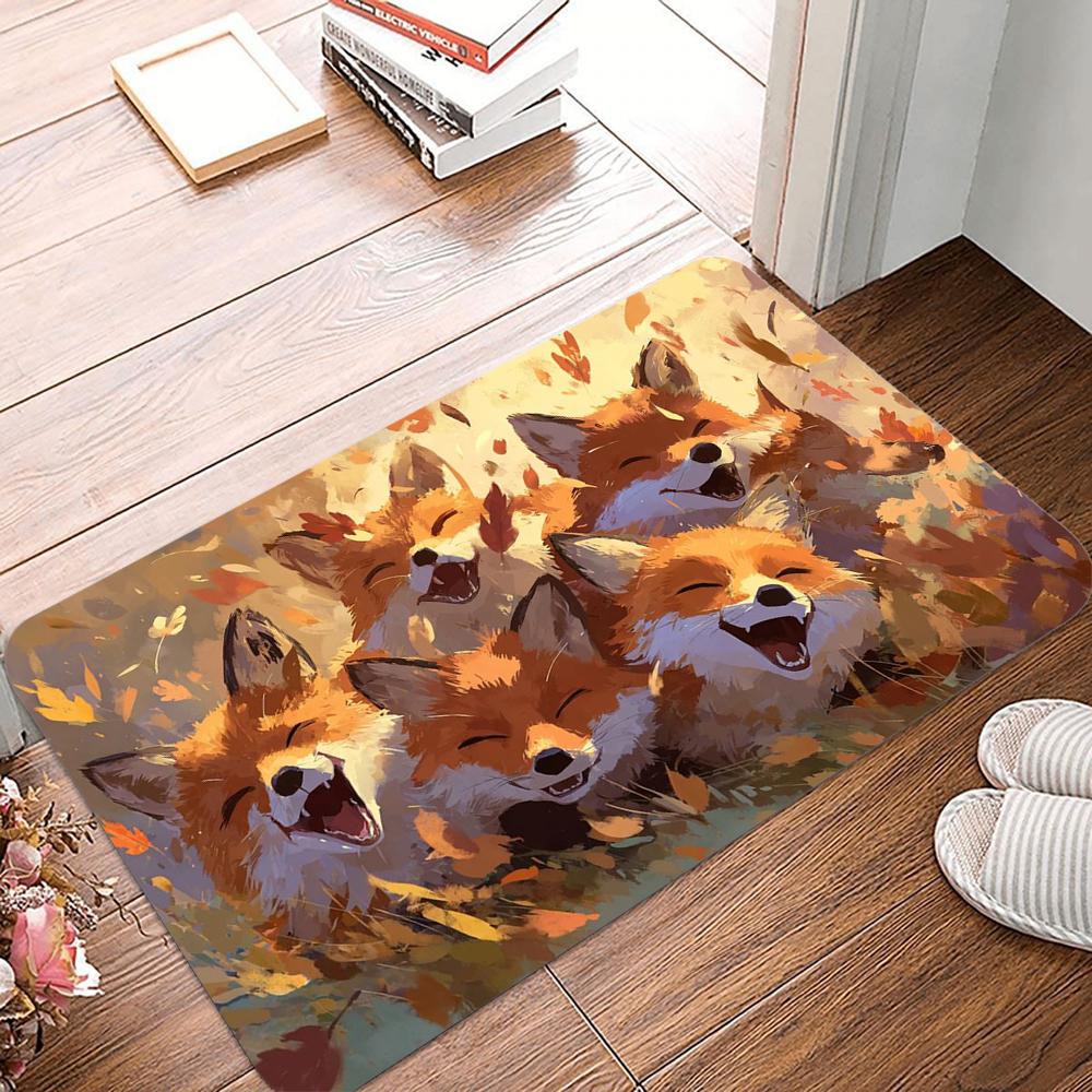 Magic Mushroom and Little Fox Doormat Non Slip Rug Home Decor Carpet Washable Living Room Bedroom Kitchen Floor Mat