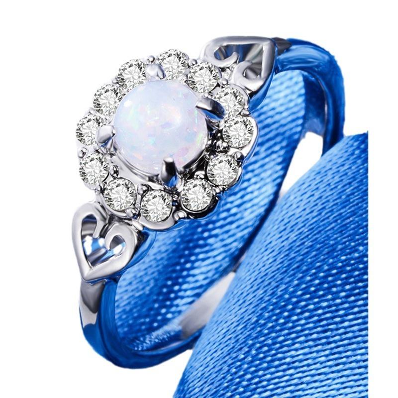 Opal Couples Rings: Heart-Shaped Diamond Gemstone Jewelry for Women, European and American Style