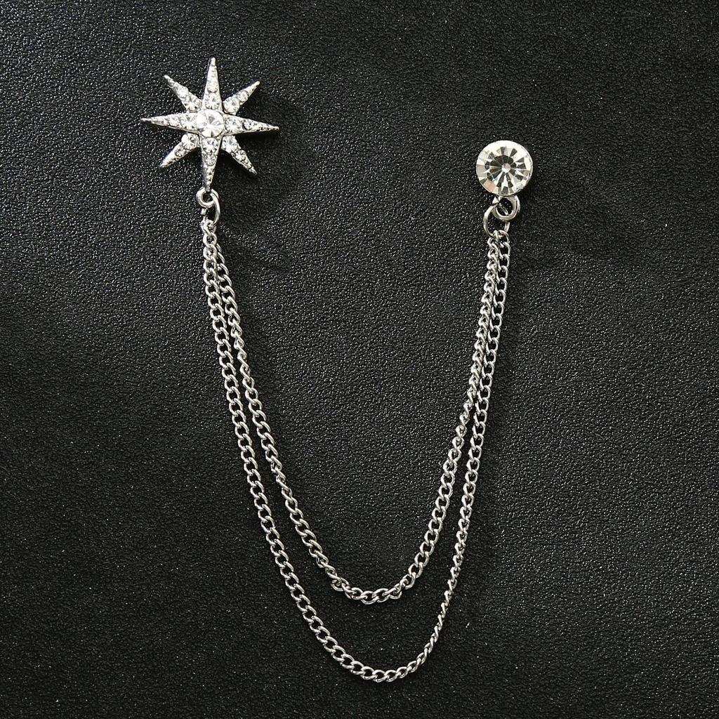 Herrenanzug-Reversnadel-Set im koreanischen Stil mit Kronenbrosche, Kette und Stern-Korsage