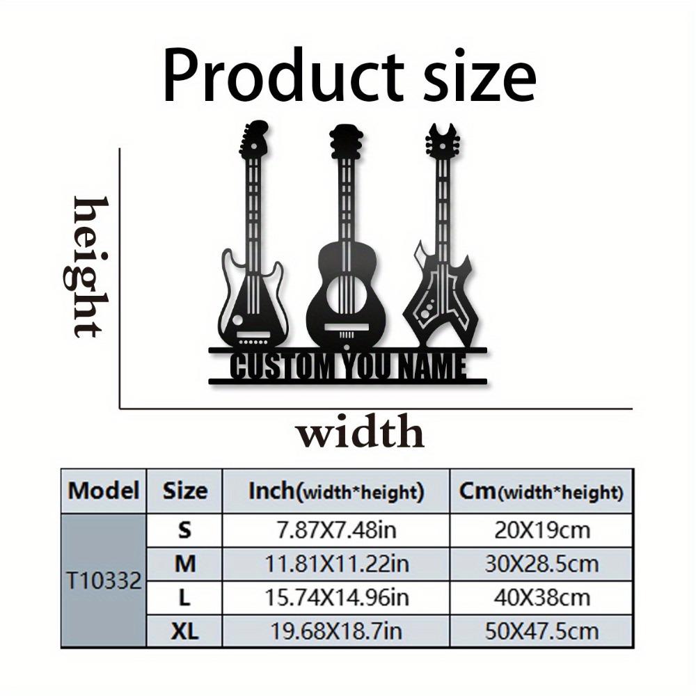 Индивидуальное металлическое настенное искусство для гитариста Матовая отделка Знак с именем музыканта 20cm