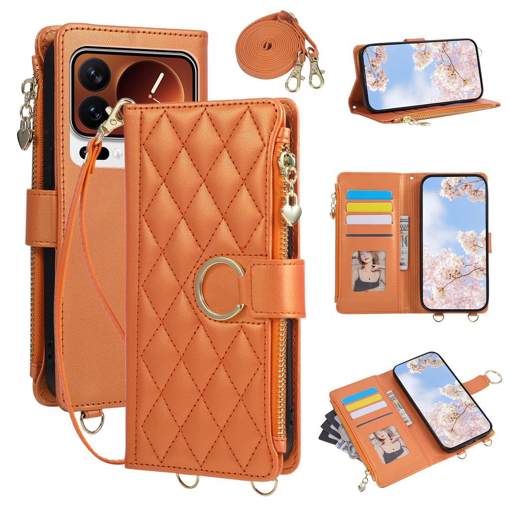 Crossbody Wrist Strap Flip Leather Phone Case for Xiaomi 17 Ultra 17 Pro Max 15 15T 14T Pro Wallet Card Holder Protective Cover