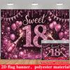 Sweet 18 Birthday Banner Backdrop Purple Glitter Balloons Champagne Hearts