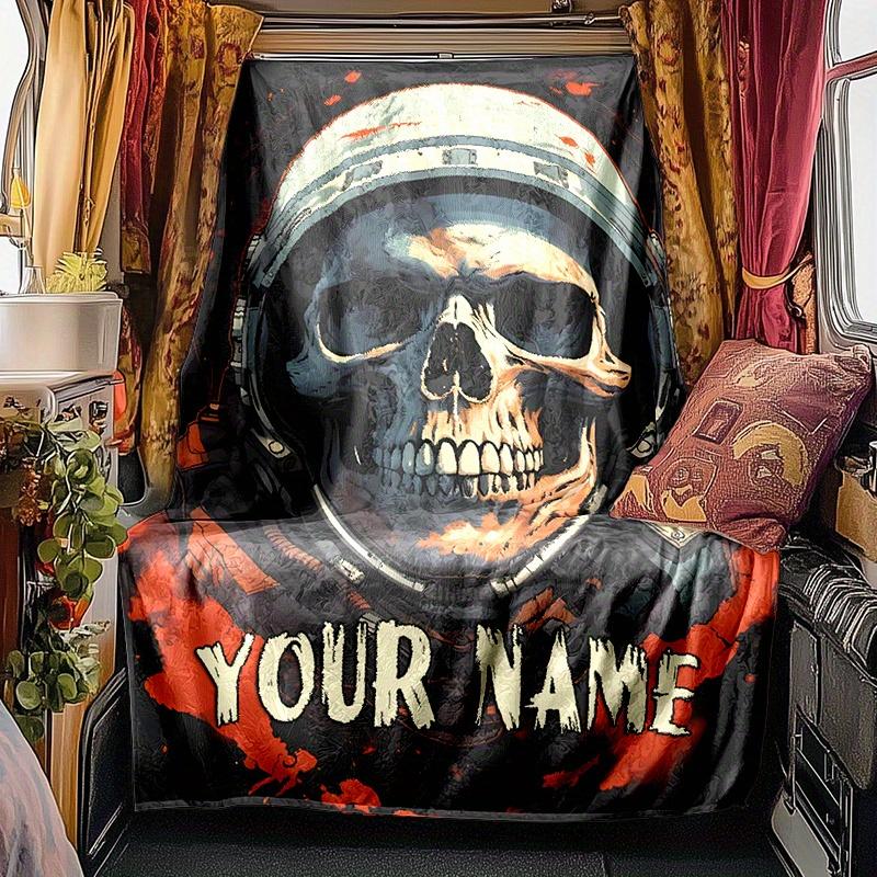 Skeleton Blanket Personalized Name Soft Comfortable Stylish Blanket Car Blanket Perfect For Travel Camping Outdoor Home Suitable For All Seasons