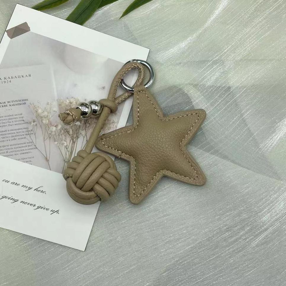 

Colorful Five-pointed Star Cotton Woven Rope Leather Pendant New Star Woven Ball Bag Pendant Keychain Creative Small Accessories кофейный