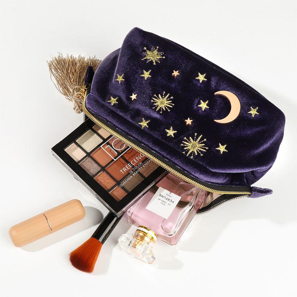 Geschenk Schmucktasche Organizer Pinsel Tasche Reise Make-up Tasche Tragbar Stern Mond Muster Gestickt Samt Kosmetiktasche