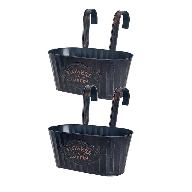 

Новый стиль, Ретро подвесное ведро, Цветочный горшок, Двойной крючок, Съемный, Подвесное ведро для балкона, Садовое украшение, Кованый железный цветочный горшок Pack of 2