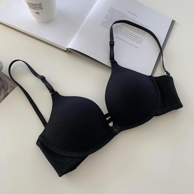 Reggiseno Estivo da Donna Sottile Imbottito Coppa A Push Up Bralette Design con Bottone Frontale Per Studentesse Lingerie Tre Spalline Schiena Vuota