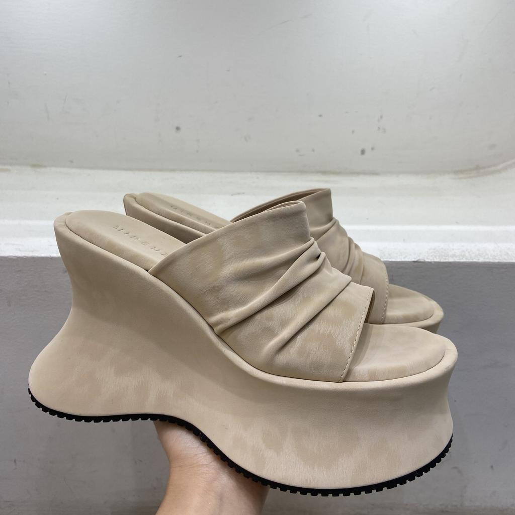 Women's Folded Leopard Print Platform Slides Thick Bottom Sandals Slip-On Summer Flats Silk Upper Cross-Border Shoes