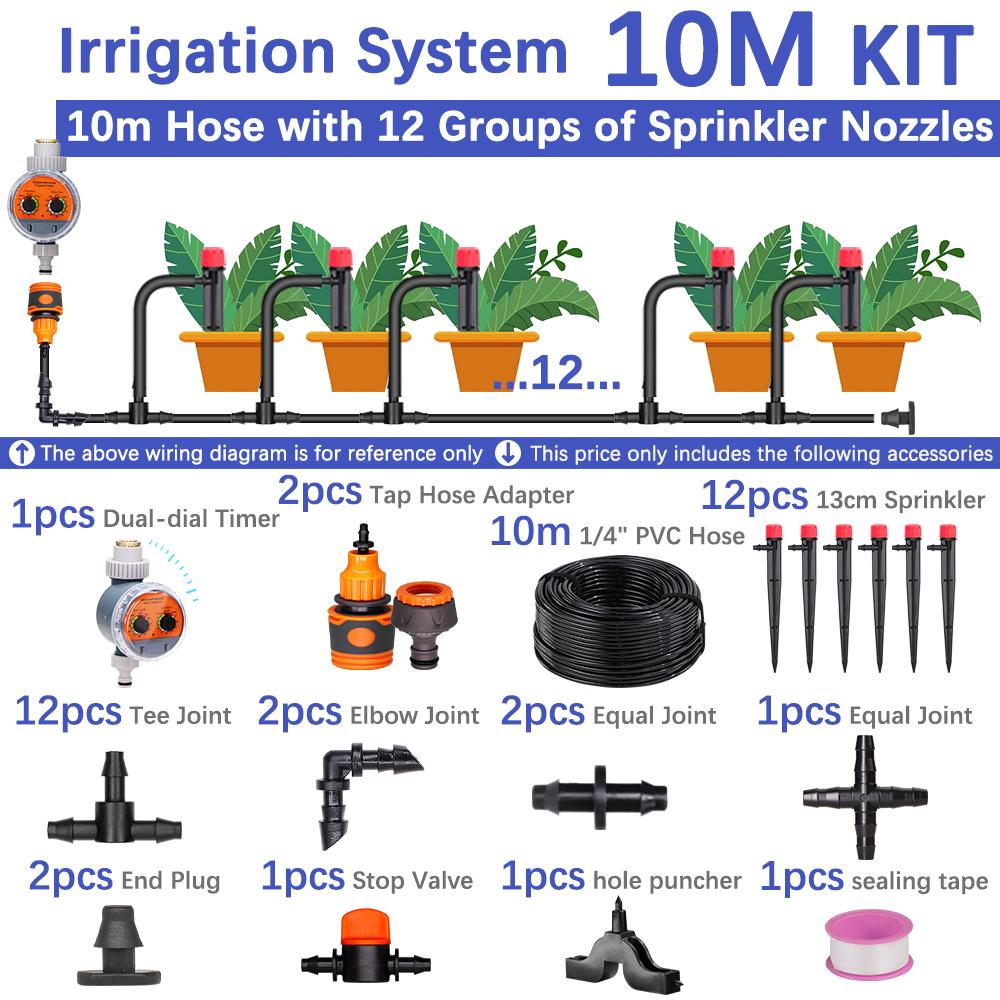50-5m 1/4" Garden Drip Micro Irrigation 8-hole Adjustable Drippers with Stake 4/7mm Adapter PVC Tubing Automatic Watering System