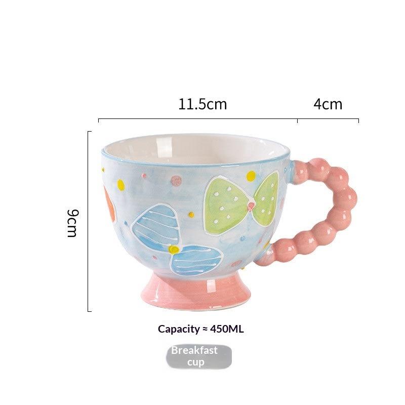 Hand-painted Ceramic Cup Cute Creative Bead Handle Breakfast Cup High Value Large Capacity Milk Oat Cup Drinking Cup