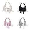 Solid Color Bow Shoulder Bag With Zipper Closure For Daily Use In Trendy Street Style