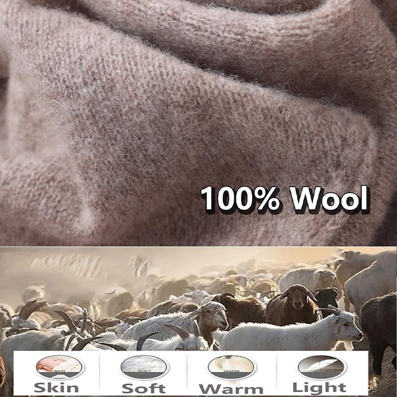 100%Wool Knitted Shawls Women Autumn Winter Fashion Big Triangular Shoulder Scarf Elegant Cape Poncho Multi-functional Pashmina