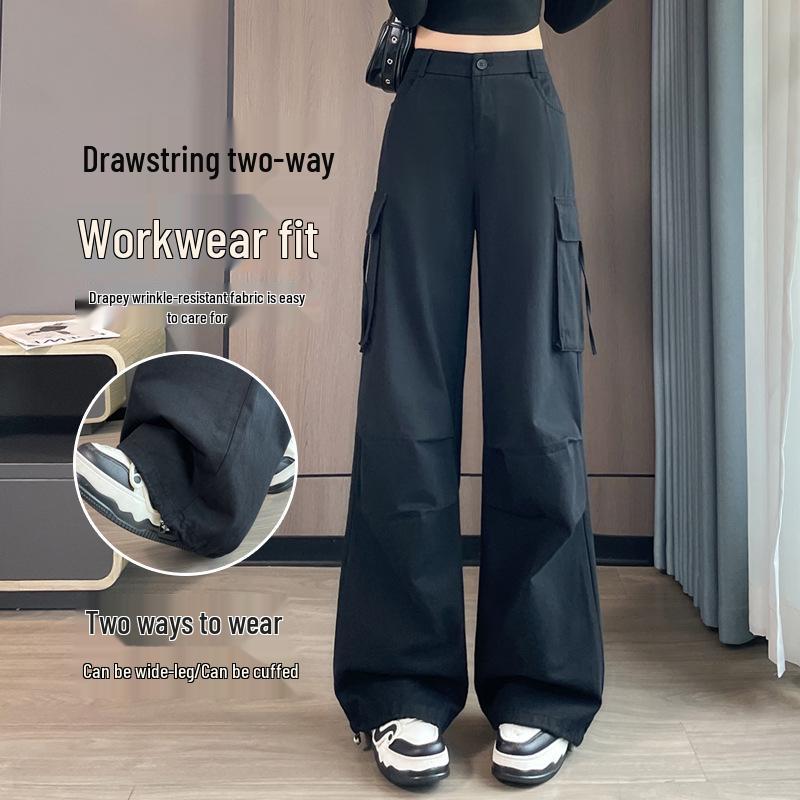 Women's High-Waisted Wide-Leg Cargo Pants with Convertible Pockets - Autumn Slimming Casual Wear