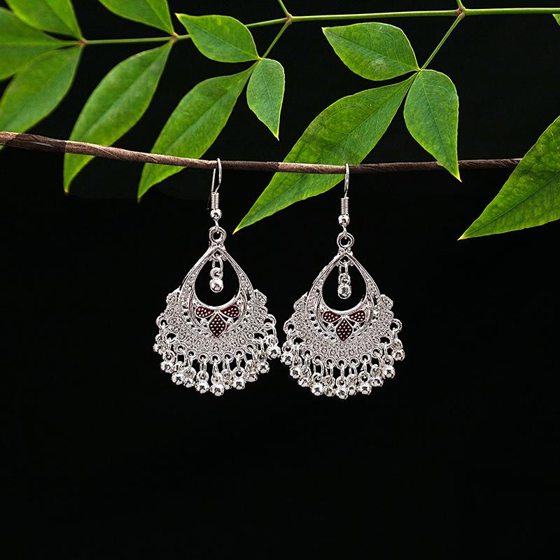 Vintage Ethnic Miao Silver Teardrop Tassel Earrings