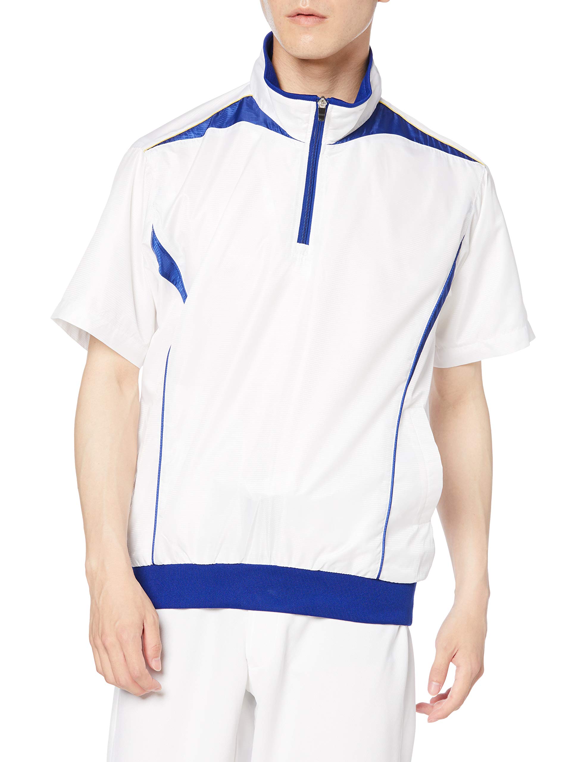 

Short Sleeve Shirt Prejean Half ZIP Short Sleeve White x D Blue Japan O to Japanese size [SSK] (Mesh Lining) Men s (1063) (equivalent 2L)