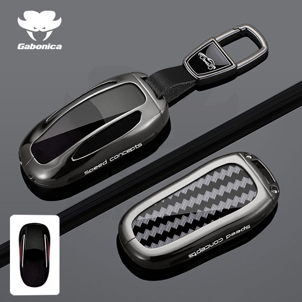 For Tesla Model 3 Y S Model X Zinc Alloy Carbon Fiber Car Key Protection Shell Cartoon Smart Remote Key Cover Car Accessories