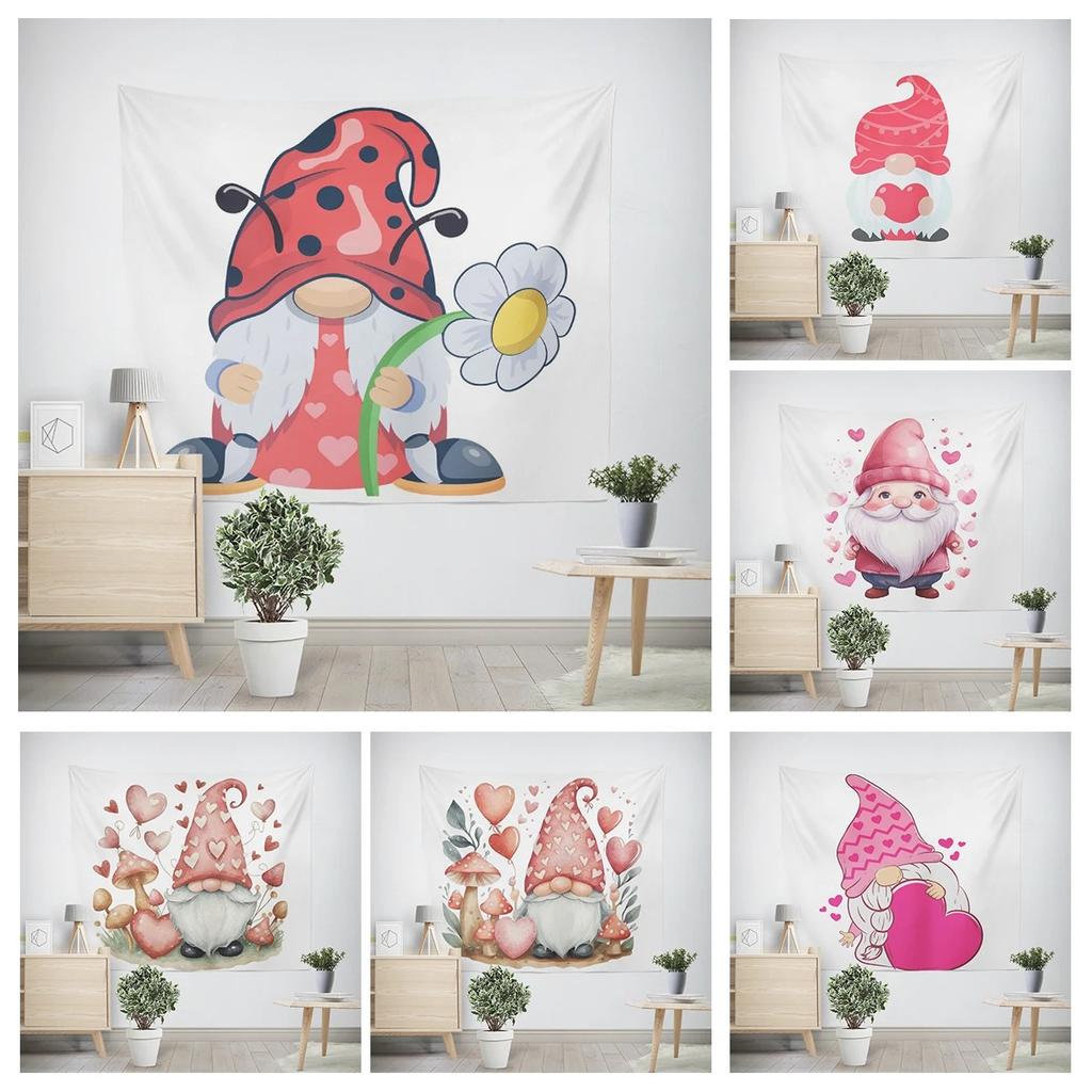 Christmas New Year Gnome Love Pattern Tapestry Living Room Sofa Car Interior Decoration Tapestry