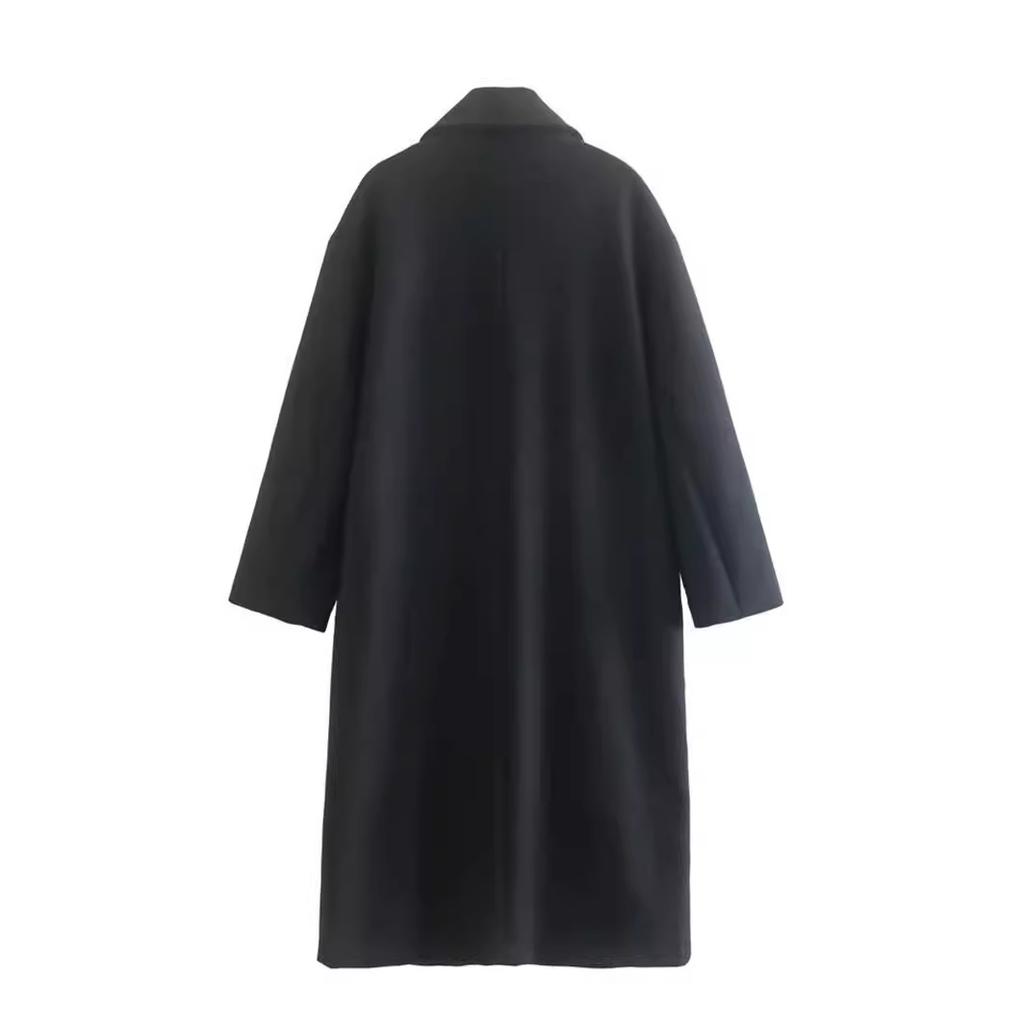 Autumn and Winter New Fashion British Style Plus Long Trench Coat Long Sleeve Coat Solid Color Woolen Coat