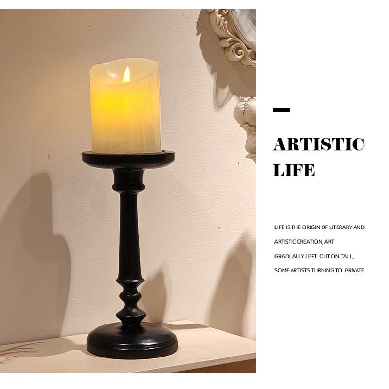 Antique European-Style Black Candlestick, Medieval Resin Ornament for Dining Table Decor.