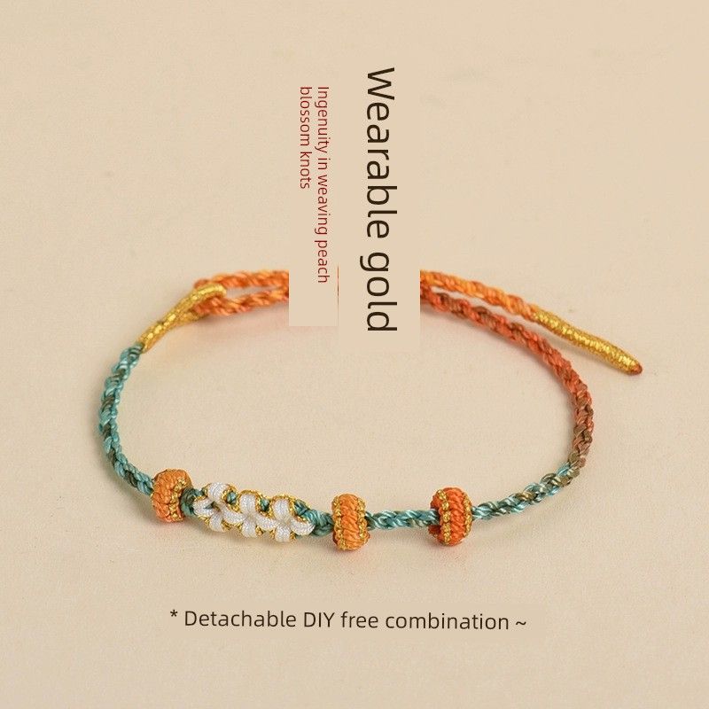 

Сверхтонкий плетеный ручной ремешок 2 мм Носимый Золотые бусины удачи Четырехжильный плетеный шнур Полуфабрикаты Ручная работа Сделай сам Браслет с цветком персика Dunhuang mural [wear 2mm hole accessories]]