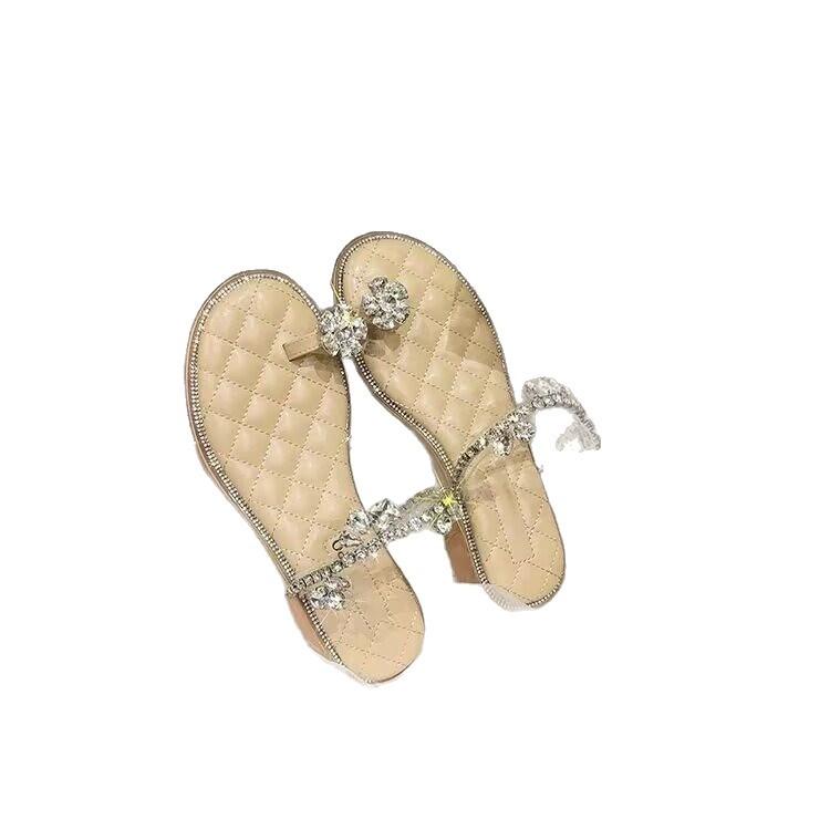 Coarse-heeled rhinestone French fairy style beautiful sandals 2025 summer new high-end feeling stepping on shit feeling wearing women's sandals