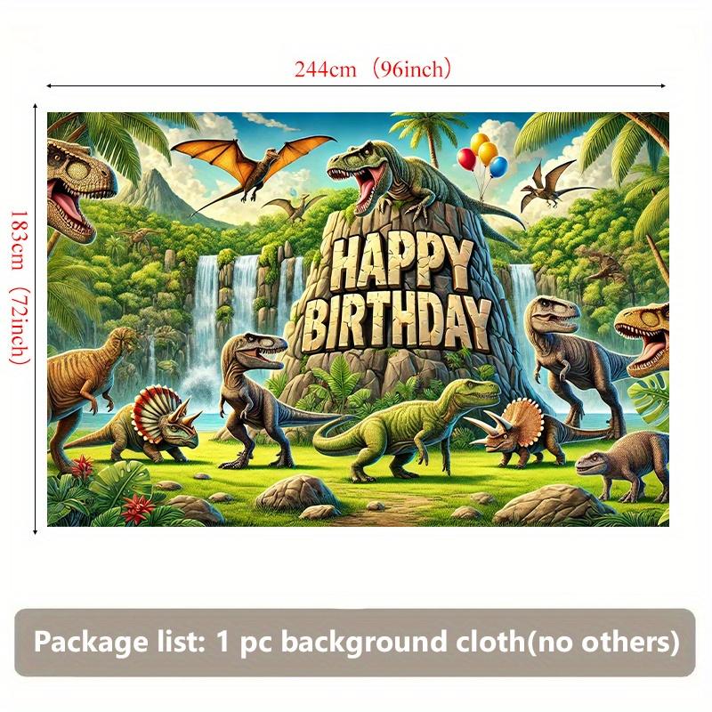 One 2D Flat Polyester Background Cloth with a Dinosaur Birthday Celebration Theme, Suitable for Birthday Decoration