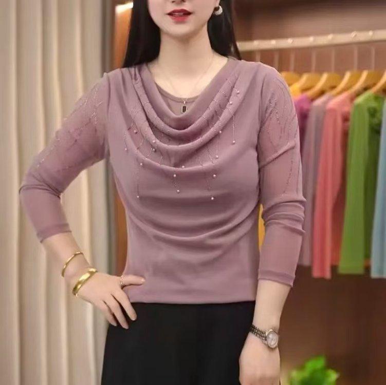 

Women s 2026 New Early Spring Long Sleeve Lace Top - High-End, Stylish, Loose Base Layer Shirt 3XL for 115-130 Jin