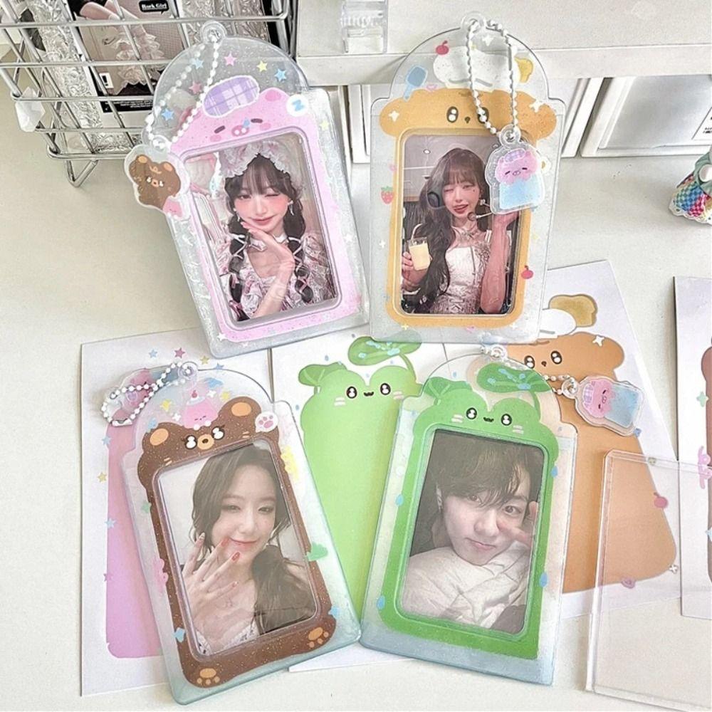 New Cartoon Photo Card Holder 3 Inch PVC Cards Sleeve with Keychain K-Pop Idol Photocard Case