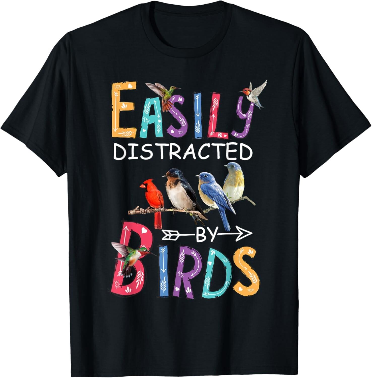 Easily Distracted By Birds Funny Bird Gift Tee Unisex T-Shirt S разноцветный